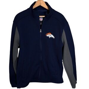 Denver Broncos Full Zip Long Sleeve Navy Blue Dk Grey Men’s SZ M Thermal Like
